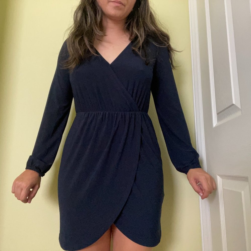 Navy Blue Long Sleeve Tulip Dress